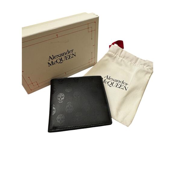 Alexander McQueen NWT Leather Biker Skull Bi-Fold Wallet in Black - Picture 2 of 14